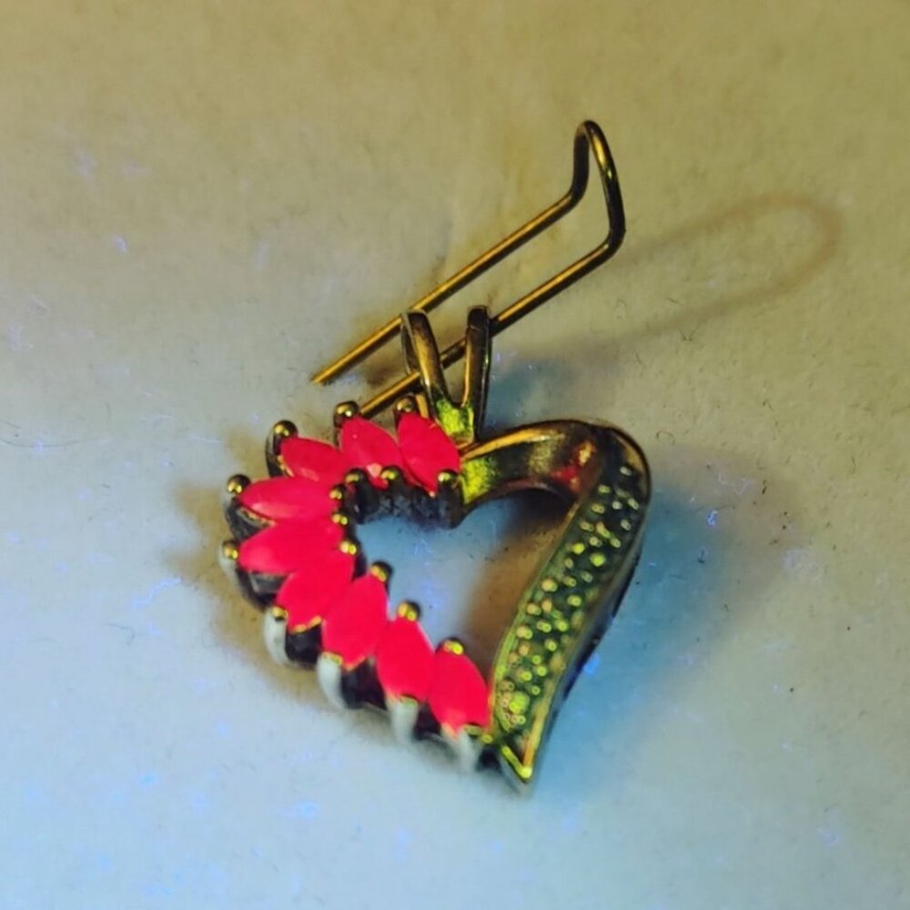 Heart Shape Pendant Marquise Cut Rubies Diamond Accents 925 Yellow Gold Vermeil